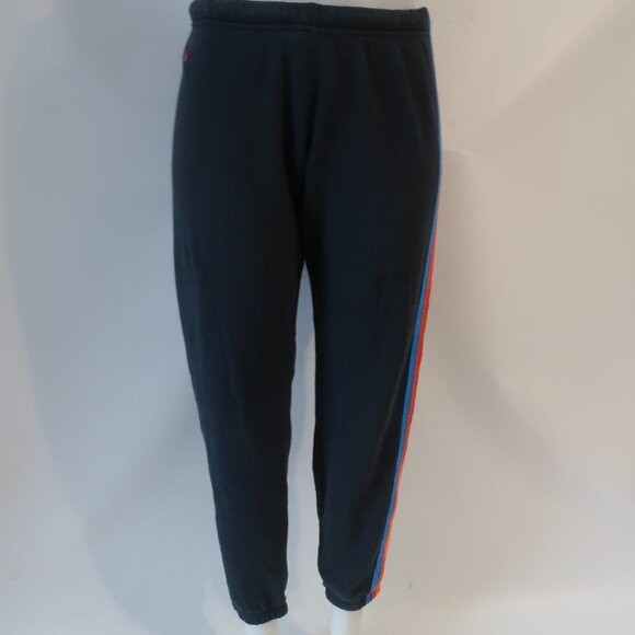 Women Aviator Nation Black Rainbow Neon 5-Striped Jogger Sweatpants M - Picture 8 of 13